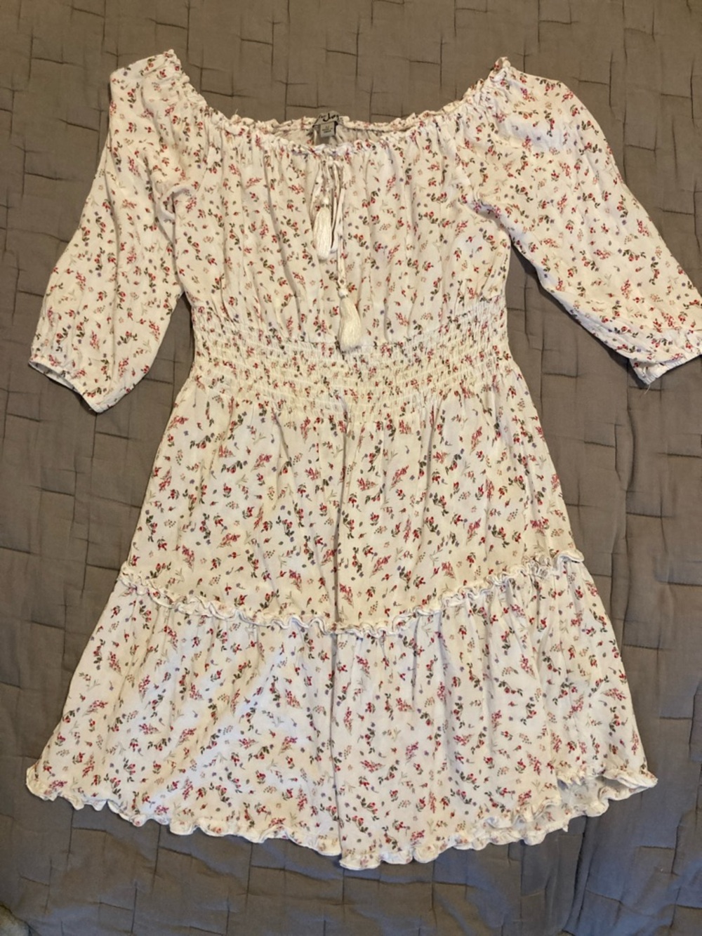 J for Justify White Floral Smocked Waist Dress